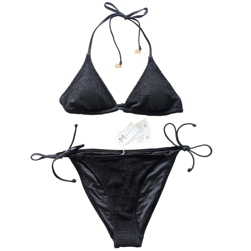 NWT Milly Black Textured String Bikini Set size Small